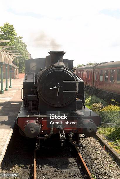 Steam Locomotive At Station Stock Photo - Download Image Now - Bizarre, Black Color, Boiler