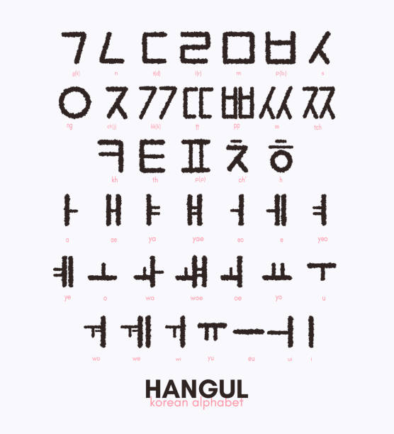 handschriftlich mit tinte koreanischen alphabet - hangul. voller satz von konsonanten und vokalen. schwarze buchstaben isoliert auf weiß. vektor-illustration - koreanisches schriftzeichen stock-grafiken, -clipart, -cartoons und -symbole