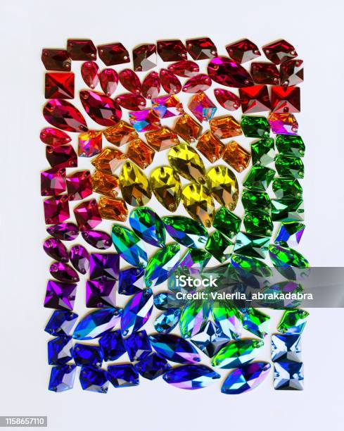 Multicolored Rainbow Rhinestones On White Background Stock Photo - Download  Image Now - iStock