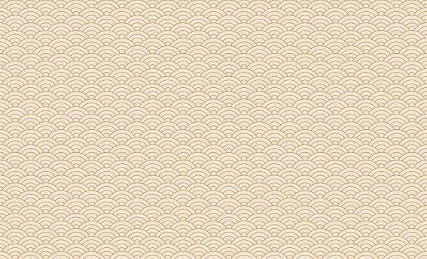 zökkenőmentes japán hullámminta. ismétlődő óceánvíz görbe kínai textúra. arany és fehér vonal művészeti vektor illusztráció. vintage geometriai alakzat háttér. retro tengeri dísz - kínai kultúra témájú stock illusztrációk