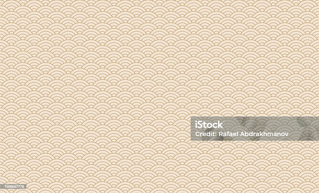 매끄러운 일본 웨이브 패턴. 반복 바다 물 곡선 중국 질감. 금색과 흰색 선 예술 벡터 그림입니다. 빈티지 기하학적 모양 배경입니다. 복고풍 바다 장식 - 로열티 프리 패턴 벡터 아트