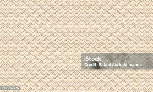 istock Seamless japanese wave pattern. Repeating ocean water curve chinese texture. Gold and white line art vector illustration. Vintage geometric shape background. Retro sea ornament 1158657776