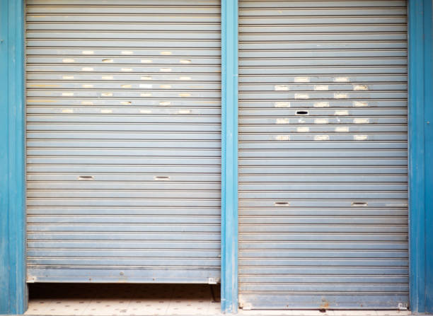 istock Corrugated metal sheet,Slide door ,Roller shutter texture 1158663447