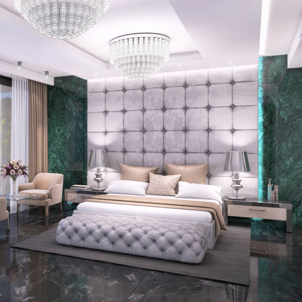 istock Luxury bedroom interior with marble wall 1158672671