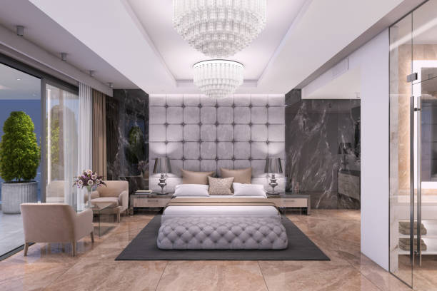 istock Luxury bedroom interior with large king side bed 1158672705
