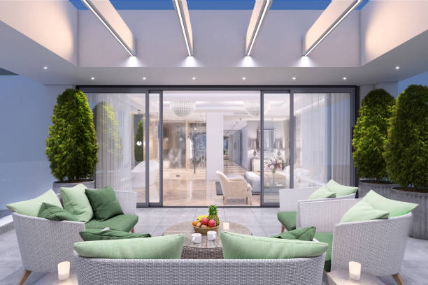 istock Large terrace with seating arangement 1158672772