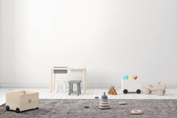 istock Kids room interior with blank wall 1158672911