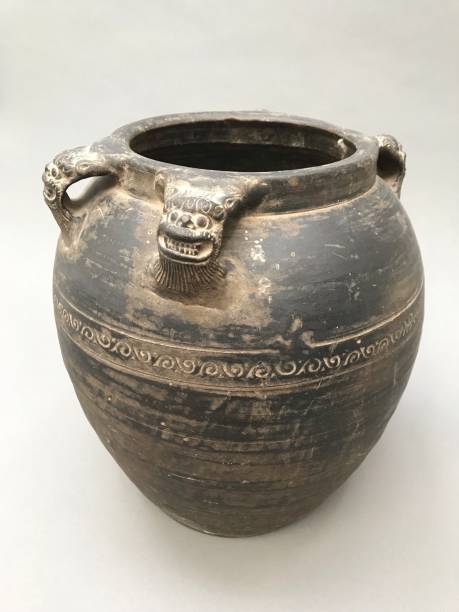 istock Chinese Antique Ceramic Pot with Animal Head Handles 1158672928