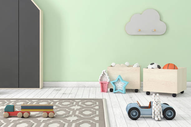 istock Kids room interior with blank wall 1158672941
