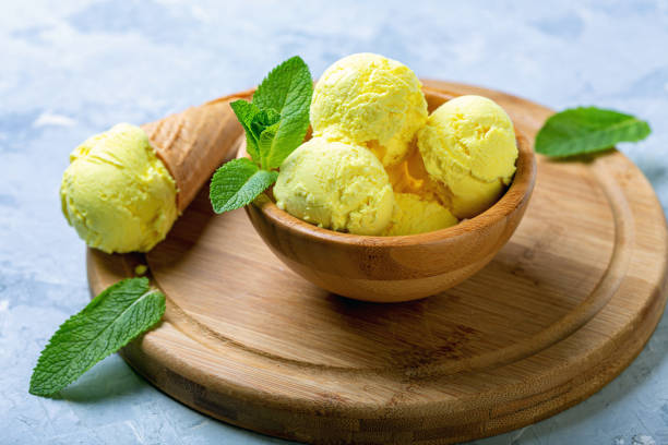 istock Homemade golden colored turmeric ice cream. 1158674078