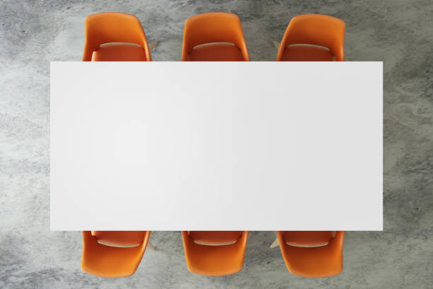 istock Top view of a clean blank table top with chairs around 1158675151