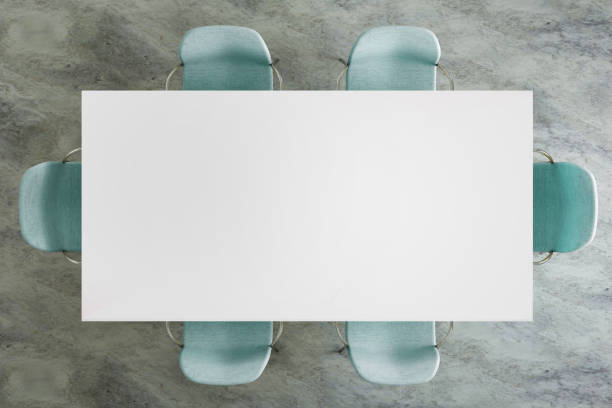 istock Top view of a clean blank table top with chairs around 1158675152