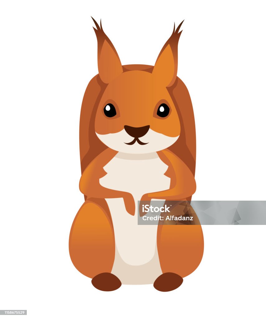 Cute Little Squirrel Sit On Floor Front View Cartoon Animal Character Design  Flat Vector Illustration Isolated On White Background Stock Illustration -  Download Image Now - iStock