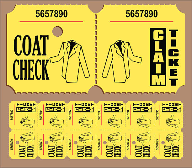 Coat Check Ticket Coat Check and Claim Ticket and a series of six in a row. serrated stock illustrations