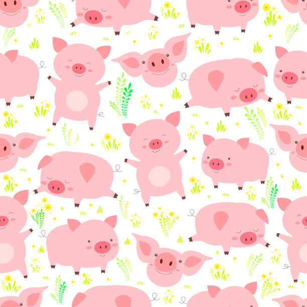 Seamless Pattern With Cute Cartoon Pink Pigs Illustrations, Royalty-Free  Vector Graphics & Clip Art - iStock
