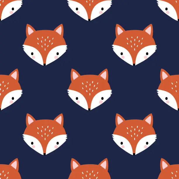 Vector illustration of Seamless vector pattern with cute hand drawn fox head.