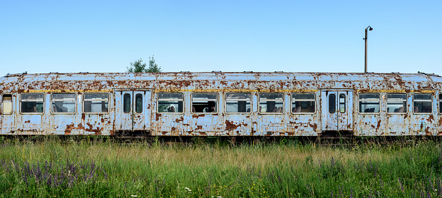Rostov - on - Don, Russia - September 22, 2015: Old train in technical museum, established in Rostov - on - Don.
