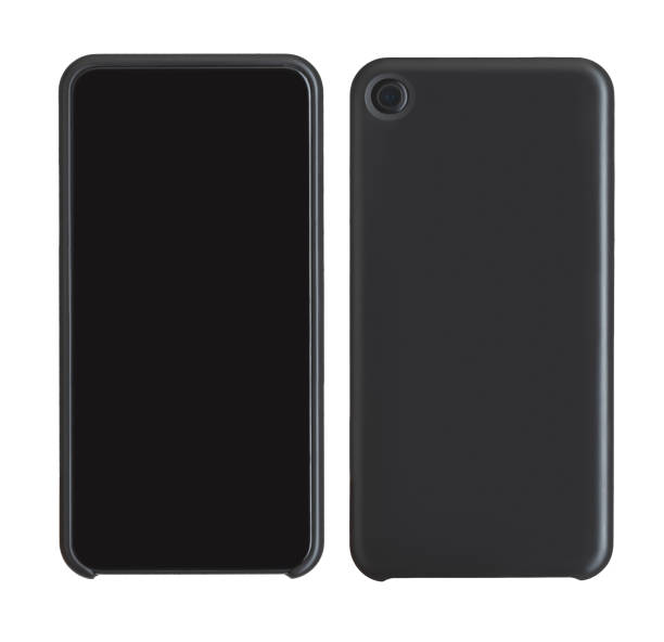 istock Back and front view of black smartphone on white background. 1158688786