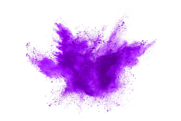 istock Powder explosion. Closeup of a purple dust particle explosion isolated on white. Abstract background. 1158688865