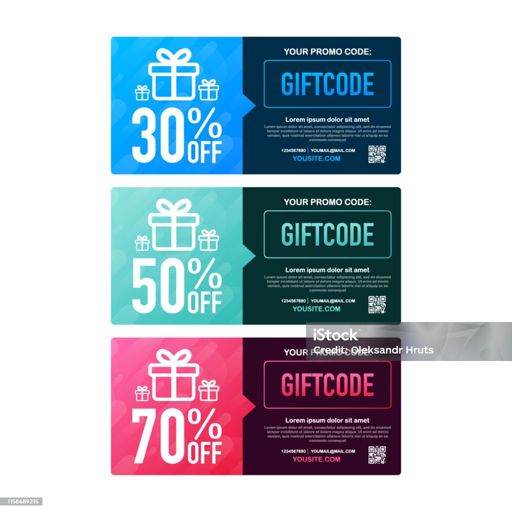 Template Red And Blue Gift Card Promo Code Vector Gift Voucher With ...