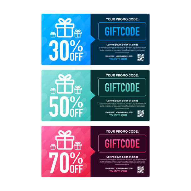 Template red and blue gift card. Promo code. Vector Gift Voucher with Coupon Code. Vector stock illustration. Template red and blue gift card. Promo code. Vector Gift Voucher with Coupon Code. Vector illustration. digital ads mockups stock illustrations