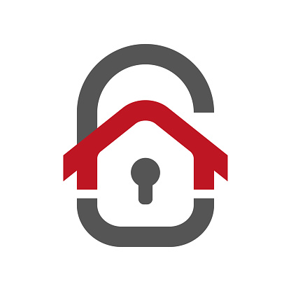 Home protection icon. House in the form of a door lock. Protection vector icon for web design isolated on white background. Home guard concept. EPS 10