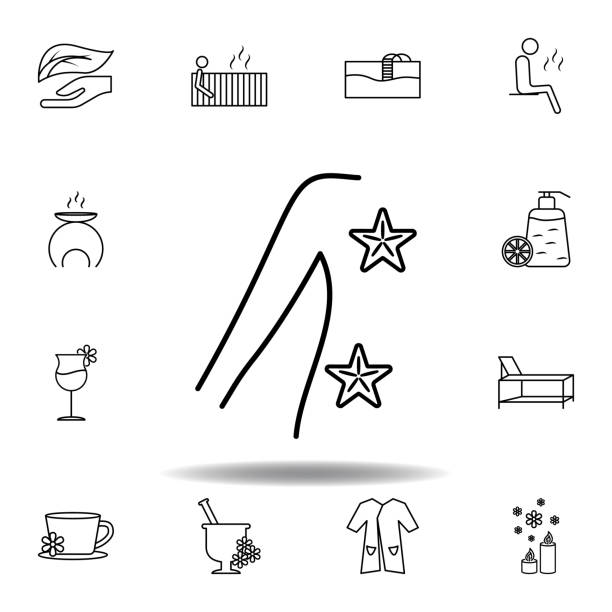 ilustrações, clipart, desenhos animados e ícones de estrela do mar forma 5pointed, ícone do esboço da massagem. o jogo detalhado do spa e relaxa o ícone das ilustrações. pode ser usado para web, logotipo, aplicativo móvel, ui, ux - 5pointed