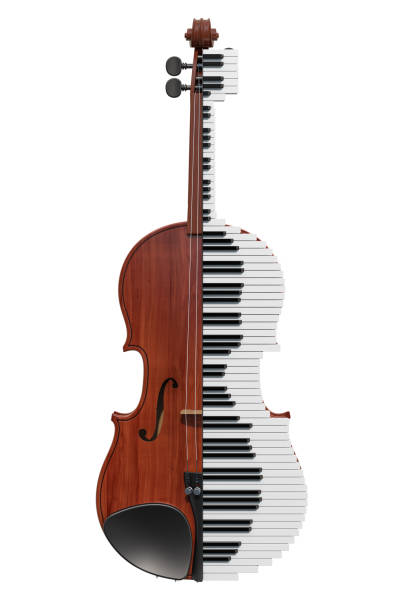 violin and piano. classical music concept, 3d rendering isolated on white background - piano piano key orchestra close up imagens e fotografias de stock