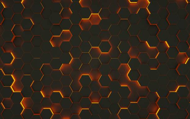 istock Black and yellow glowing hexagons 1158697475