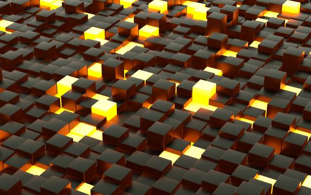 istock Black and yellow glowing cubes 1158697550