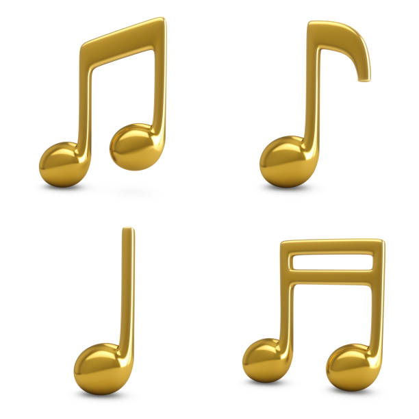 istock 3d Rendering Four Golden Music Notes isolated on white background 1158699634