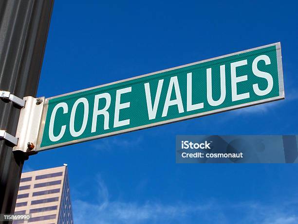 Road Sign Core Values Stock Photo - Download Image Now - Color Image, Concepts & Topics, Day