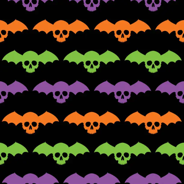 Vector illustration of Bat Wings Skulls Seamless Pattern