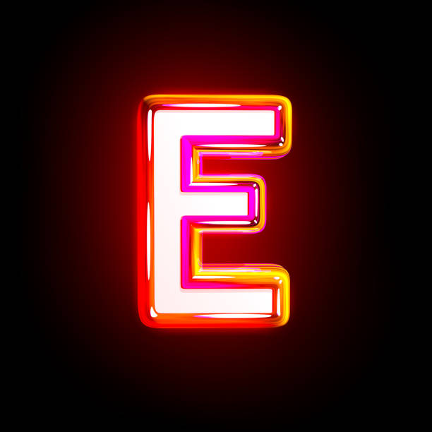 stylish shine red creative font - letter E isolated on black background, 3D illustration of symbols