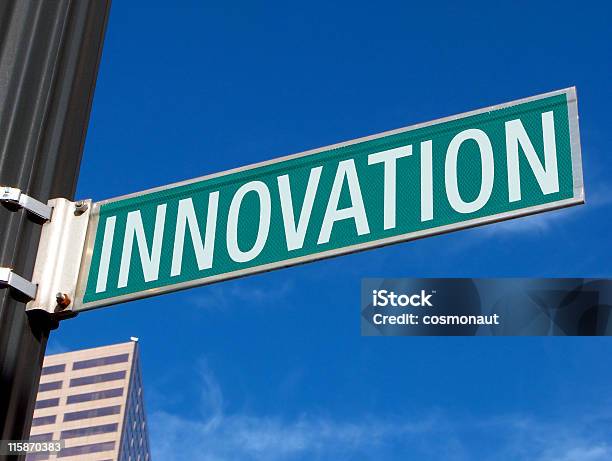 Street Sign Showing Innovation Stock Photo - Download Image Now - Breaking New Ground, Business, City