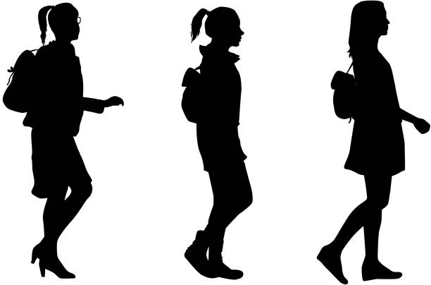 Silhouette people on a walk. Silhouette people on a walk. silhouette mother child crowd stock illustrations