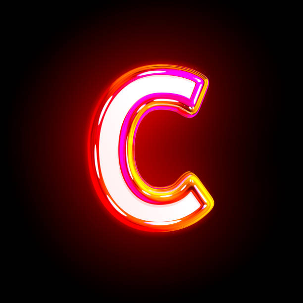 fashion shining red creative font - letter C isolated on black background, 3D illustration of symbols