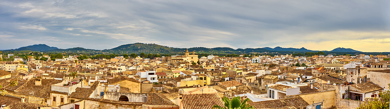 Aerial Panoramic View Over The Roofs Of Arta Majorca Spain