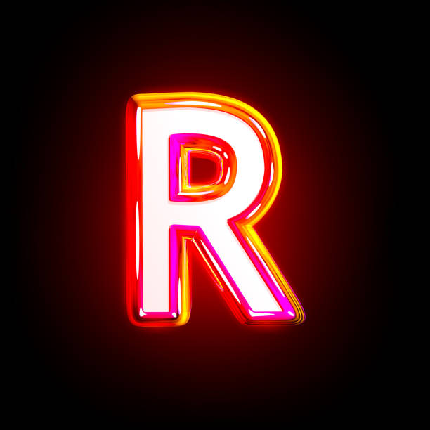 letter R of luxurious shine festive pink glossy font isolated on solid black background - 3D illustration of symbols