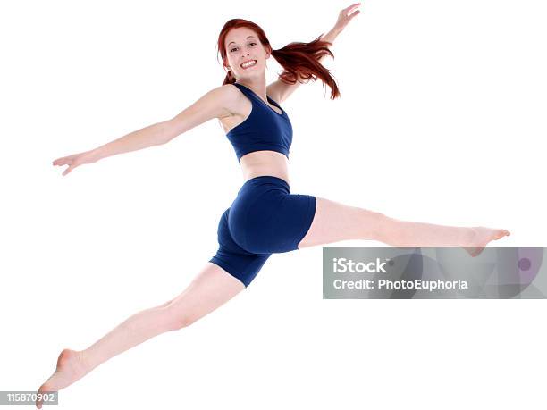 Beautiful Teenage Girl In Workout Clothes Leaping Stock Photo - Download Image Now - 16-17 Years, 18-19 Years, Above