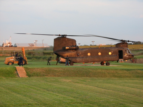 Humanitarian relief for the victims in the aftermath of Hurricane Katrina in New Orleans. The Helicopter is a CH-47 Chinook