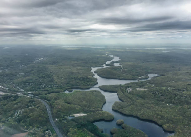 istock Aerial view during travel on airplane 1158713482