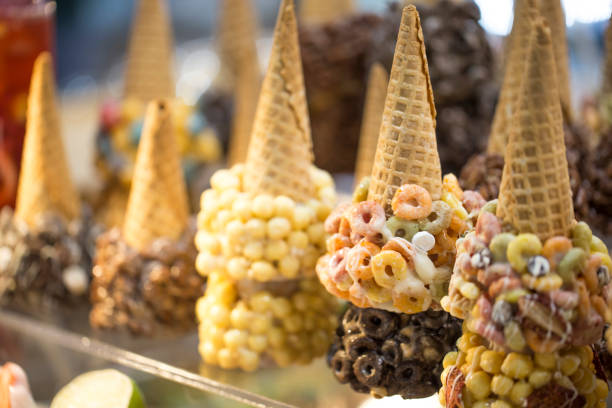 istock Collection of empty ice cream cone isolated. blank crispy ice cream cone 1158713555