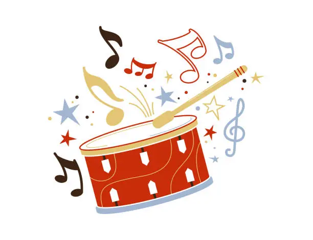 Vector illustration of Festive drum and stick flat vector illustration