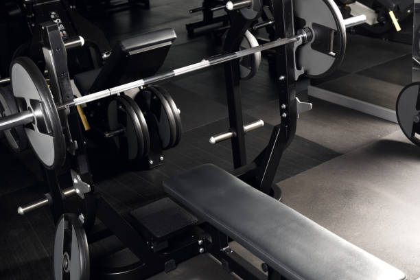 istock Bodybuilding. Bench press at gym nobody close-up 1158717446