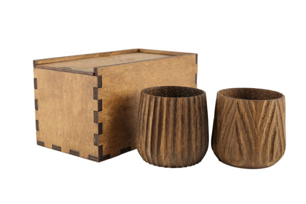 istock Wooden handmade glasses in a box on a white background, isolate 1158717713