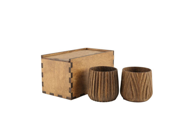 istock Wooden handmade glasses in a box on a white background, isolate 1158717715
