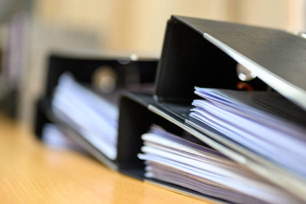 black document file on the office desk - tabs ring binder office isolated imagens e fotografias de stock