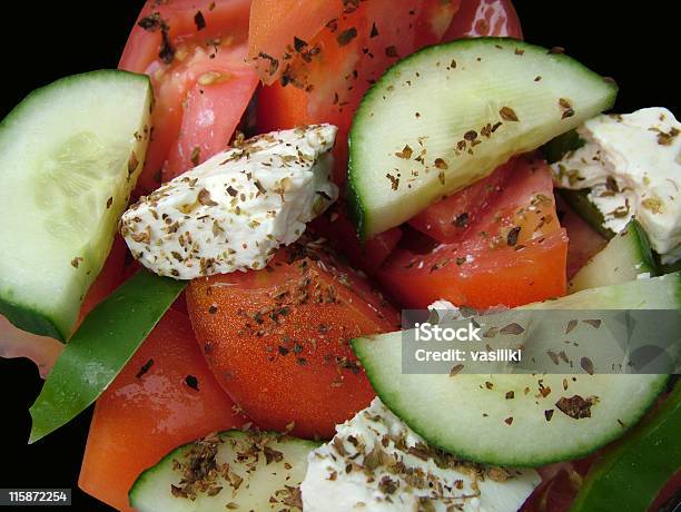 Greek Salad Closeup Stock Photo - Download Image Now - Cheese, Color Image, Crockery