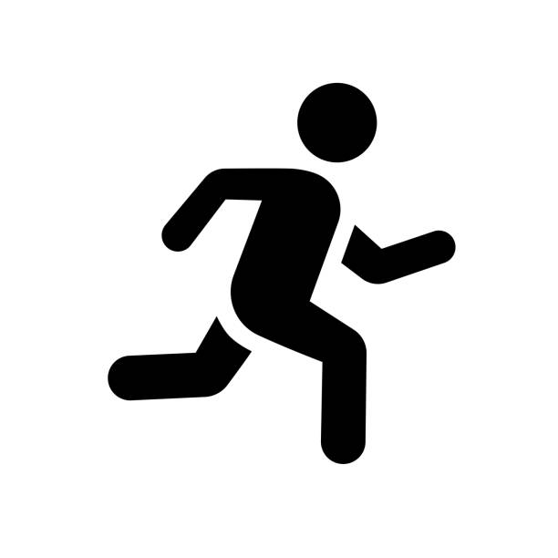 ilustrações, clipart, desenhos animados e ícones de sinal running do ícone do homem liso - run